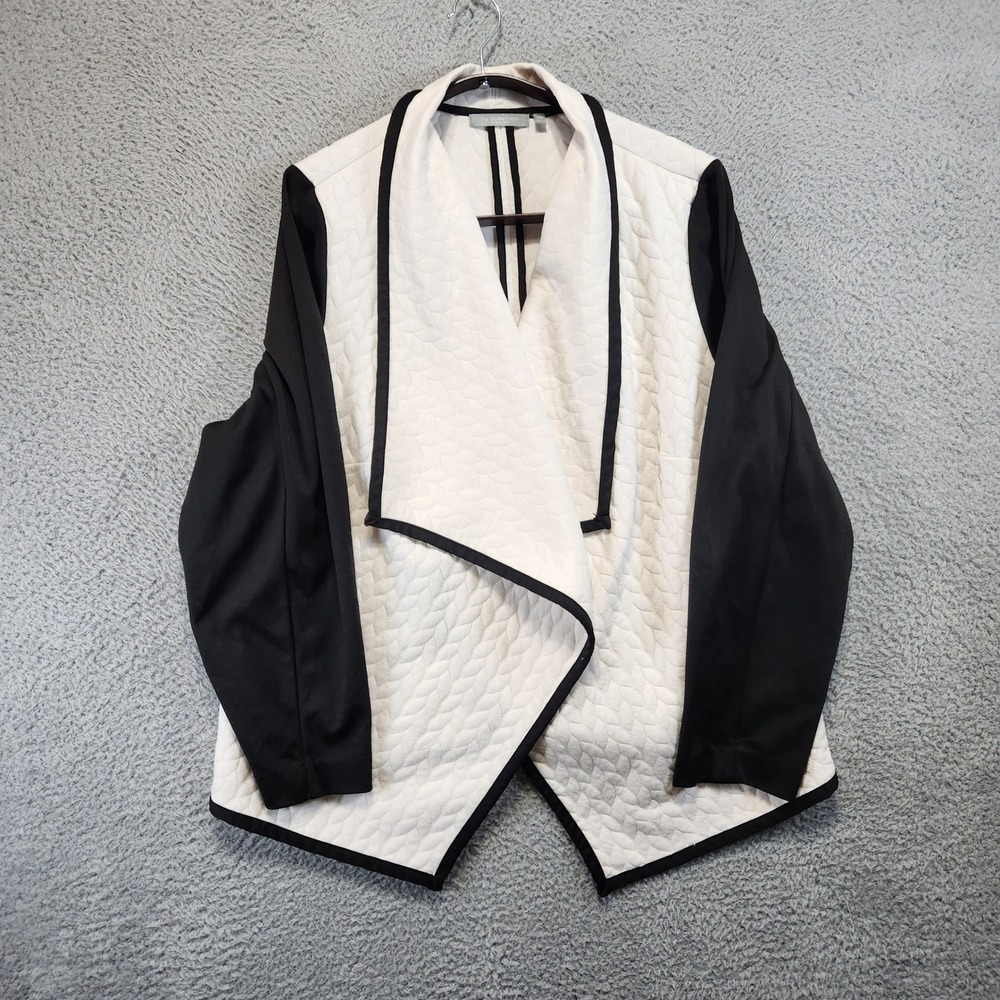 NY Collection Woman Black White Quilted Drape Front Jacket Cardigan Size 3X